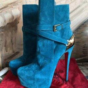Christian Louboutin Gold Teal Equestria Platform 160 Heel Bootie EU 39